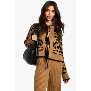 Cardigan À Détails Cravate Léopard - Leopard - S/M, Leopard