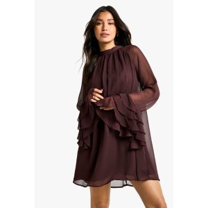 Robe Smock En Chiffon À Col Haut Et Manches Volumineuses - Plume - 38, Plume