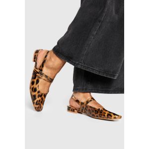 Ballerines Mary Jane En Cuir Verni Léopard À Double Bride, Coupe Large - Leopard - 36, Leopard