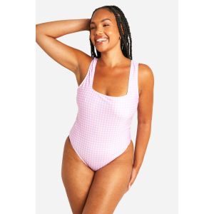 Maillot De Bain À Imprimé Vichy Grande Taille - Rose Clair - 56, Rose Clair