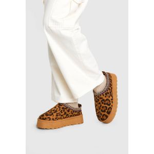 Mules Cosy À Plateforme Léopard Brodée - Leopard - 36, Leopard