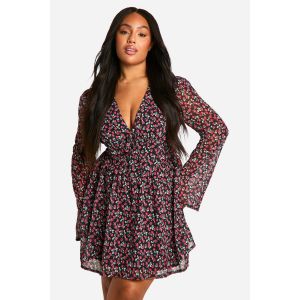 Robe Skater Milkmaid Florale Tissée "Plus" - Noir - 50, Noir