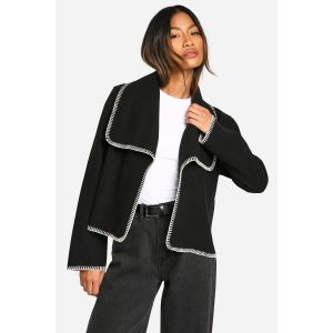 Blanket Stitch Waterfall Wool Look Jacket - Noir - 38, Noir