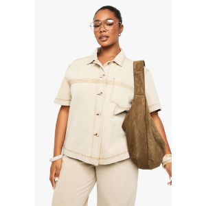 Chemise En Denim "Plus" Lavée Avec Détails De Couture - Marron Sable - 46, Marron Sable