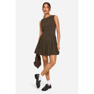 Robe Ajustée À Carreaux Plissée - Marron Chocolat - 42, Marron Chocolat