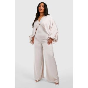 "Plus" Combinaison Grande Taille En Satin Mat À Manches Extrêmes - Champagne - 54, Champagne