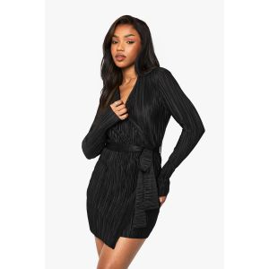 Robe Mini Portefeuille Plissée - Noir - 38, Noir