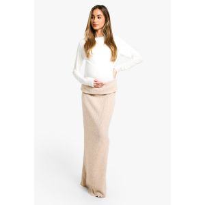Jupe Maxi Maternité En Jersey Côtelé Doux Avec Détail De Pli À La Taille - Gris Pierre - 46, Gris Pierre