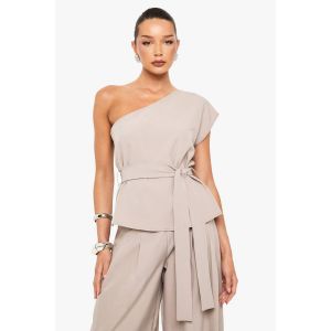 Haut Tissé Martelé À Une Épaule Et Ceinturé - Marron Taupe - 34, Marron Taupe