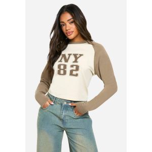 Haut Raglan En Jersey Imprimé À Manches Longues - Gris Pierre - 38, Gris Pierre