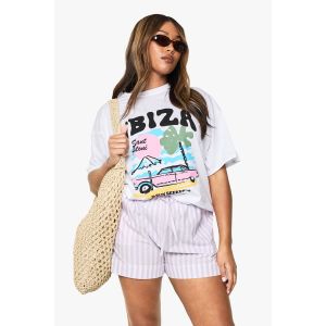 Shorts Échancrés Tissés À Larges Rayures Pour Grandes Tailles - Lilas - 56, Lilas