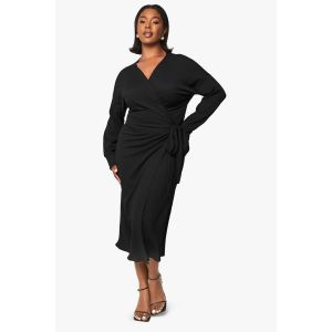 Robe Midaxi Portefeuille Texturée Pour Femme Grande Taille - Noir - 56, Noir