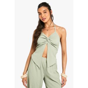 Top Bustier Halterneck À Twist Avant Froissé - Vert Mastic - 42, Vert Mastic