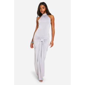 Robe Maxi Fluide À Col Halter Avec Nœud Frontal - Gris - Argent - 46, Gris - Argent