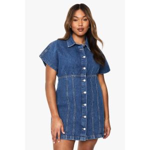 Robe Mini En Denim Boutonnée Grande Taille - Bleu - 56, Bleu