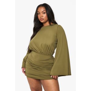 "Plus" Premium Robe Mini Batwing Drapée - Vert Olive - 50, Vert Olive