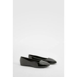Ballerines En Cuir Verni À Coupe Large - Noir - 41, Noir