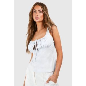 Top Bustier Ruched En Popeline - Bleu - 38, Bleu