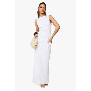 Robe Maxi Effet Lin À Encolure Fendue - Blanc - 42, Blanc