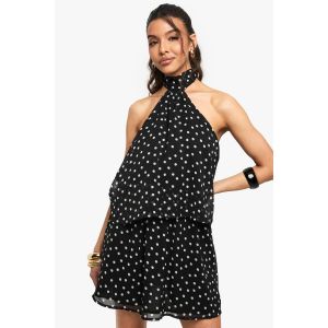 Robe Mini En Chiffon À Pois Avec Détail Foulard - Noir - 42, Noir