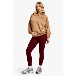 Maternité Ensemble Sweat À Demi-Zip Et Leggings Avec Slogan « Cool Moms Club » - Rouge Bordeaux - L, Rouge Bordeaux