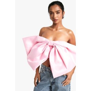 "Petite" Crop Top En Satin Avec Nœud - Rose Clair - 34, Rose Clair