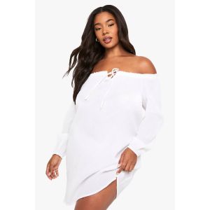 Robe De Plage En Coton Perlée - Blanc - 52, Blanc