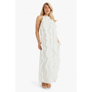 Robe Maxi En Chiffon À Encolure Halterneck Et Volants - Blanc Ivoire - 36, Blanc Ivoire