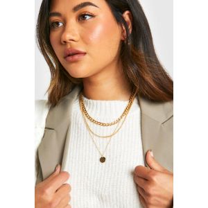 Collier À "Plus"ieurs Couches Avec Pendentif Disque Poli - Jaune Or - One Size, Jaune Or