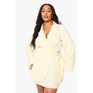 Robe Blazer Ajustée Avec Détail De Boucle Et Ceinture Nouée - Citron - 44, Citron