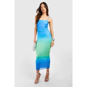Robe Midaxi Imprimée En Maille Ombrée, Coupe Longue - Bleu - 40, Bleu