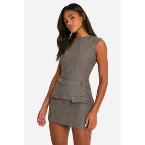 Mini Robe Tweed Ceinturée - Marron - 44, Marron