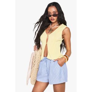 Button Front Rib Ribbed Tricoté Gilet À Boutons Sur Le Devant - Citron - S, Citron