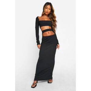 Jupe Maxi Colonne À Côtes Avec Découpe À La Taille - Noir - 44, Noir