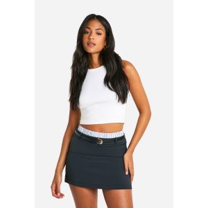 "Tall" Contrast Stripe Boxer Waistband Belted Mini Skirt - Gris Anthracite - 42, Gris Anthracite