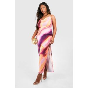 Robe Midaxi Sip En Satin Ombré "Plus" À Encolure Portefeuille Et Fente - Rose - 56, Rose