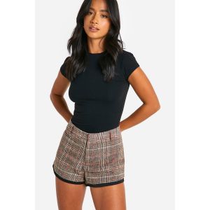 "Petite" Micro-Short Imitation Laine À Carreaux - Marron - 44, Marron