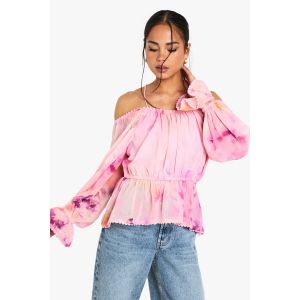 Chemisier Tissé À Imprimé Floral Décolleté Nu D'Épaule - Rose - 36, Rose