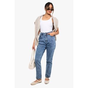 Boohoo Basics Jeans Mom Slim Fit Taille Haute - Bleu - 14/30L, Bleu