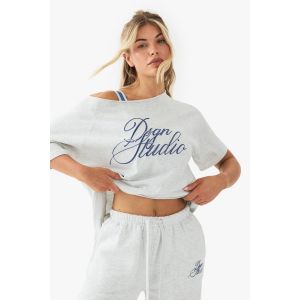 T-Shirt À Épaule Dénudée Brodé Dsgn Studio Script - Gris - L, Gris