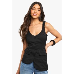Gilet Tissé Asymétrique Sur Mesure - Noir - 40, Noir
