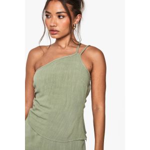Débardeur Asymétrique Effet Lin - Vert Kaki - 34, Vert Kaki
