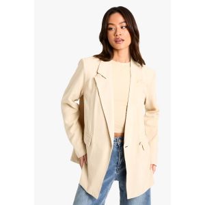Blazer Effet Lin À Taille Haute Cintrée - Blanc Écru - 38, Blanc Écru