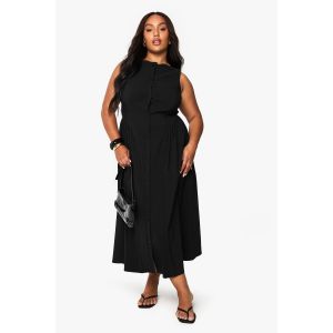 Robe Patineuse Midaxi Boutonnée En Grandes Tailles - Noir - 46, Noir