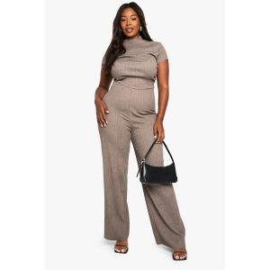 "Plus" Combinaison Grande Taille En Tissu Ondulé À Col Montant - Marron Moka - 52, Marron Moka