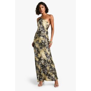 Robe Maxi Abstraite Animal À Dos Drapé Haut - Gris Anthracite - 44, Gris Anthracite