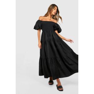 Robe Smock Mi-Long À Volées Froncées - Noir - 44, Noir