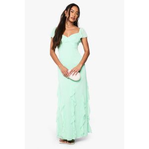 Crinkle Chiffon Ruffle Maxi Dress → Robe Maxi En Chiffon Froissé À Volants - Vert Menthe - 40, Vert Menthe