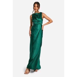 Robe Maxi En Satin À Décolleté Drapé Et Dos Ouvert - Vert Émeraude - 42, Vert Émeraude
