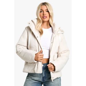 Veste Doudoune Courte À Capuche - Gris Pierre - 42, Gris Pierre